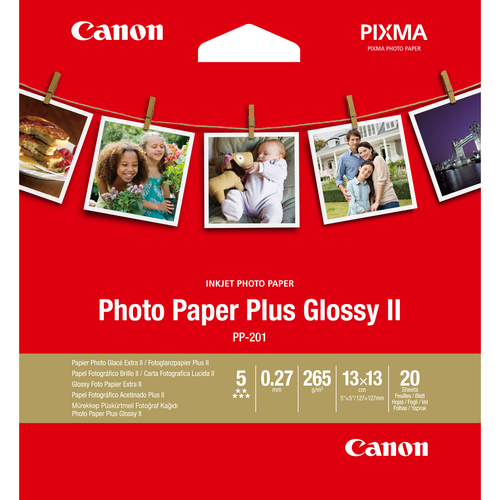 Canon Photo Paper Plus Glossy II PP-201 - High-glossy - 270 micron - 130 x 130 mm - 265 g/m� - 20 sheet(s) photo paper - for PIXMA iP110, iP1980, iP4870, iP8770, iX6560, iX6770, MP258, MX727, PRO-1, PRO-10, 100 – Canon