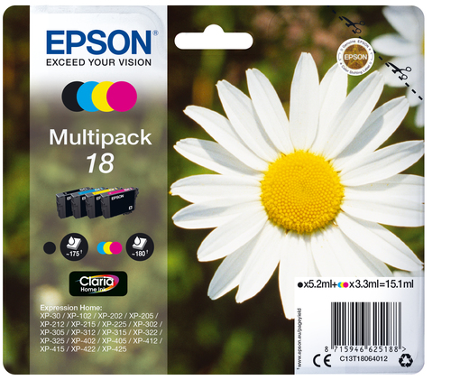 CLARIA HOME INK MULPK BK/TRI CO 4 COLOUR 18 – Epson