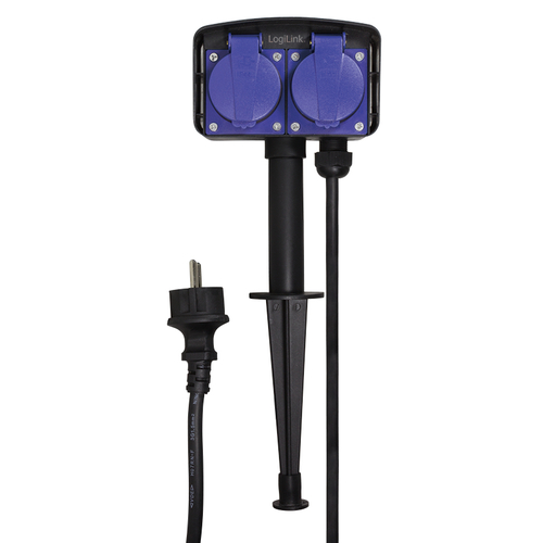 Outlet Strip, 2 safety sockets, w/ground spike, 2m cable – LogiLink