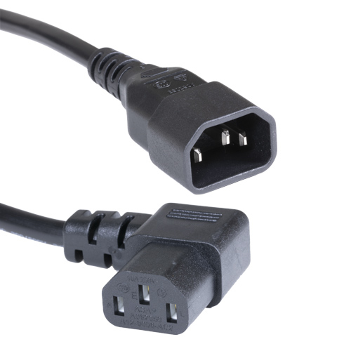 2m IEC C14 - Right Angle IEC C13 Black PVC 1.0mm Power Leads – Cablenet