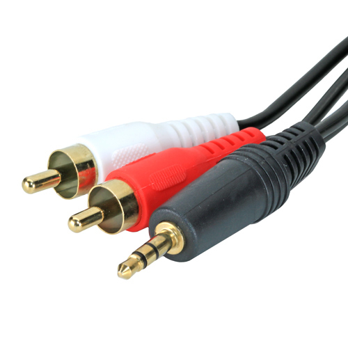 10m Audio 3.5mm Stereo Plug - 2 x RCA Plug Black PVC Cable – Cablenet