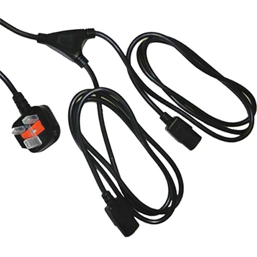 2.5m UK (13 Amp) - 2 x IEC C13 1.5m Legs Black PVC Power Leads – Cablenet