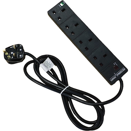 4 Way UK Black 13Amp Surge Protected Power Strip with 5m Lead – Cablenet