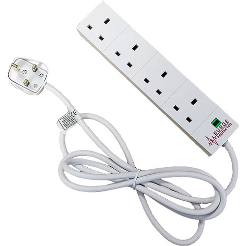 4 Way UK White 13Amp Surge Protected Power Strip with 5m Lead – Cablenet