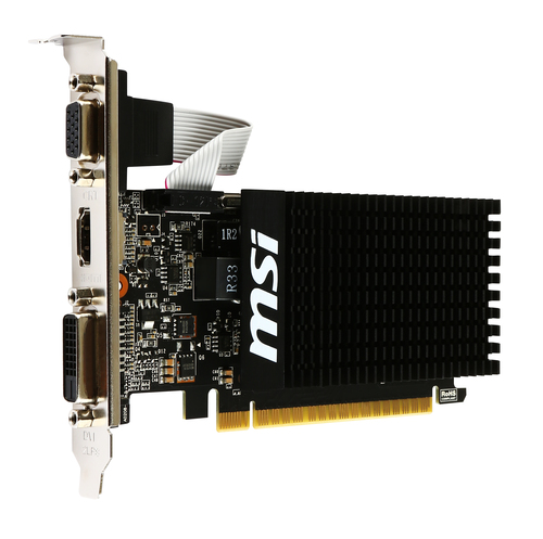 MSI NVIDIA GT 710 2GB Low Profile PASSIVE (single slot) 954MHz 1600MHz 64-bit DDR3 DL-DVI-D/HDMI/VGA DX11 PCI-E 2.0 GRAPHICS CARD – Micro-Star International