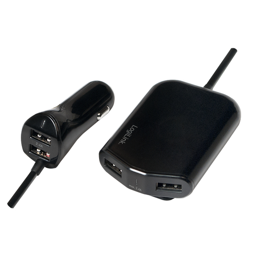 USB Car Charger, 2+2 Port, 24W, black – LogiLink