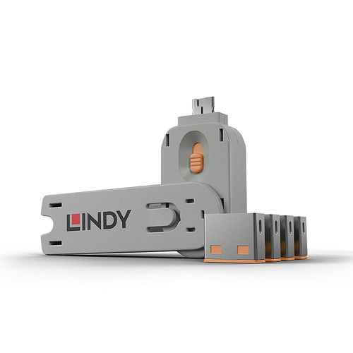 USB PORT SECURITY KIT ORANGE 1 X USB KEY + 4 X USB LOCKS – Lindy