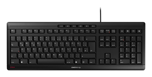 Cherry Stream Multimedia keyboard with 10 hot-keys. USB connection Integrated Caps/Scroll/Num lock LEDs Spill Resistant - German – Cherry