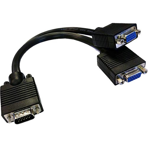 20cm SVGA Male - 2 x SVGA Female Black Cable Splitter – Cablenet