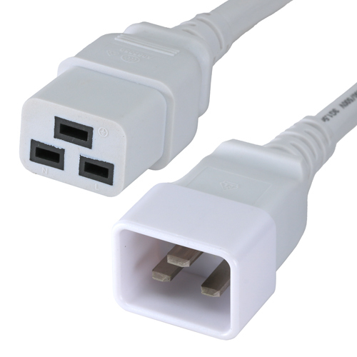 1m IEC C20 - IEC C19 White PVC 1.5mm Power Leads – Cablenet