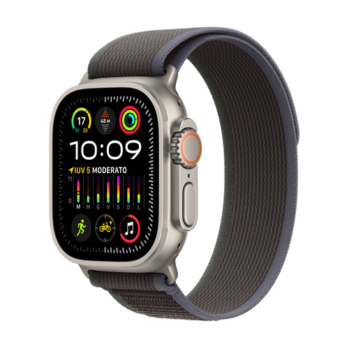 Apple Watch Ultra 2 GPS + Cellular, 49mm Titanium Case with Blue/Black Trail Loop - S/M – Apple