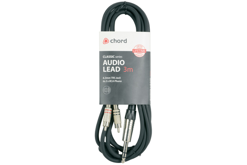 Classic 6.3mm TRS Jack to 2 x RCA Phono Leads – chord