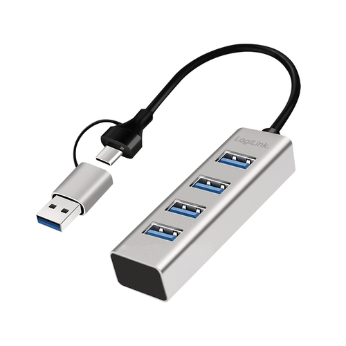 USB 3.1 Hub, 4-port, USB-A+C, aluminum, grey – LogiLink