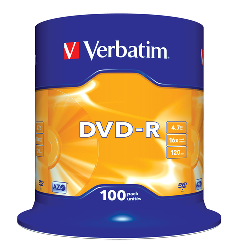 Verbatim DVD-R 16x 100pk Spindle – Verbatim