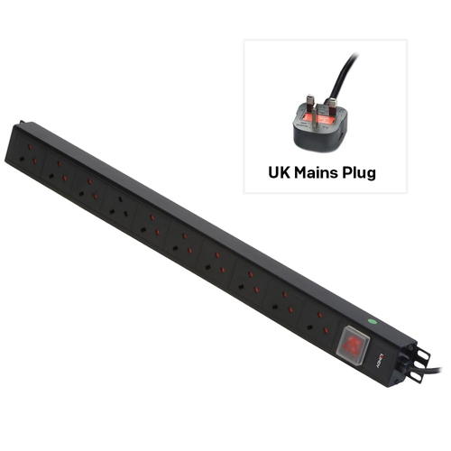 VERTICAL 10 WAY UK PLUG PDU 13A PLUG TO 10 X SOCKETS – Lindy
