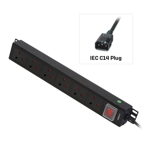 VERTICAL 6 WAY UK PLUG PDU IEC PLUG TO 6 X SOCKETS – Lindy