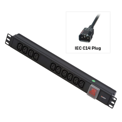 1U 10 WAY IEC PDU IEC PLUG TO 10 X IEC SOCKETS – Lindy