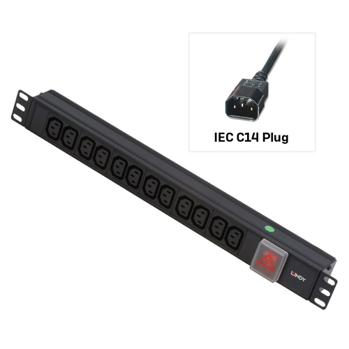 1U 12 WAY IEC PDU IEC PLUG TO 12 X IEC SOCKETS – Lindy