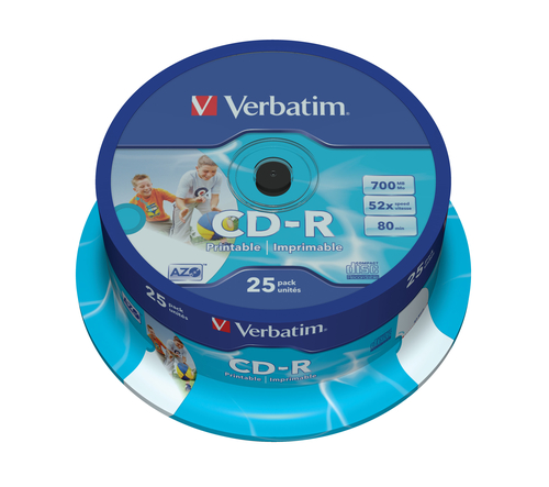 Verbatim AZO CD-R80 52x Wide Print 25pk – Verbatim