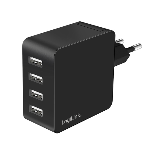 USB Wall Charger, 4port, 4x USB-AF, 24W, black – LogiLink