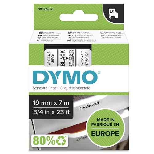 D1 - TAPE DYMO 19MMX7M BLACK/TRANSPARANT – NEWELL RUBBERMAID