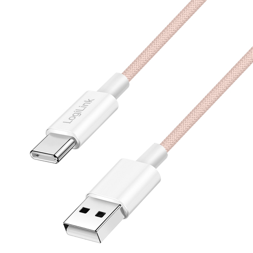USB 2.0 Type-C cable, C/M to A/M, nylon jacket, 60W, pink, 1.5 m – LogiLink