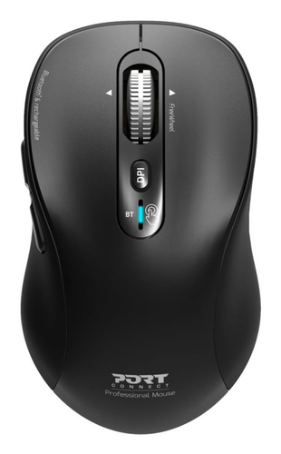 Port Connect Rechargeable Expert 6 button Bluetooth Mouse. Ambidextrous design includes horizontal scrolling adjustable speed optical sensor 1000/1600/2400/3200 DPI; built-in rechargeable battery; Type-C charge cable. – Port