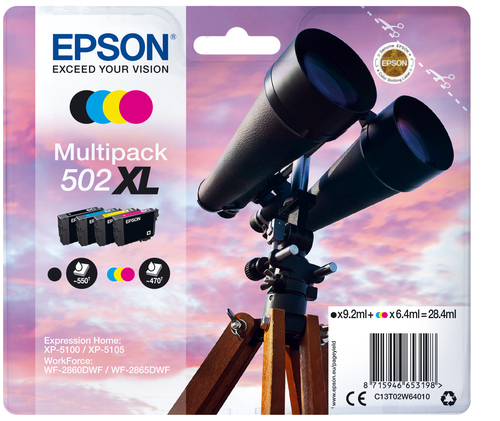 BINOCULARS MULTIPACK 4-COLOURS 502XL BLACK 9.2ML - CMY 6.4ML – Epson