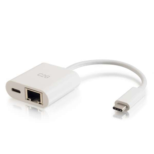 C2G White USB-C Male to Ethernet RJ45 Female with Power Delivery – Legrand