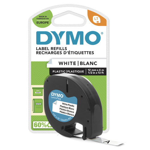 DYMO LETRATAG TAPE 12MM PLASTIC WHITE – NEWELL RUBBERMAID