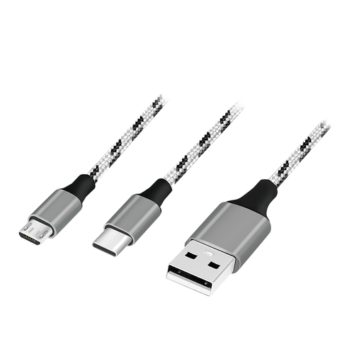 USB 2.0 cable, USB-A/M to Micro-USB + USB-C, white/black, 1.2 m – LogiLink