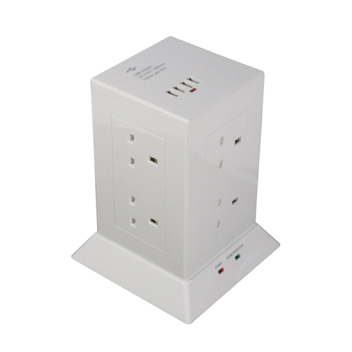 8 Way Power Extension Strip with 4 USB Charging Ports White – Lindy