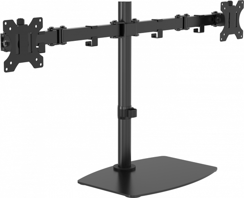 VISION Freestanding Dual Monitor Desk Stand - LIFETIME WARRANTY - fits two display 13-27 with VESA sizes 75 x 75 or 100 x 100 - post height 452 mm / 18.3 - max between screen centres 790 mm / 31 - rotate - swivel and tilt - quick-release - thumbscrews – Vision