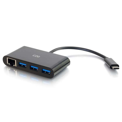 Black USB-C Male to Female Ethernet Adapter with 3-Port USB Hub – Legrand