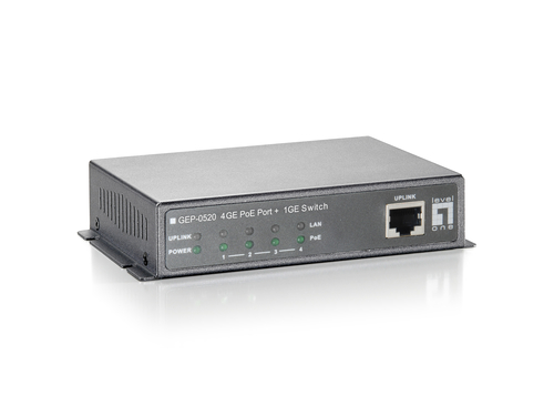 LevelOne 4 GE PoE + 1 GE Switch- 61.6W- power adapter included- IEEE 802.3af PoE compliant to simplify deployment and installation- 10/100/1000Mbps wire speed transmission and reception- 9K jumbo frames to increase data transfer rates- Auto-detection and – Digital Data Communications