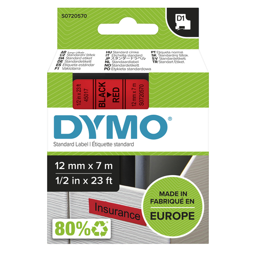 D1 - TAPE DYMO 12MMX7M BLACK/RED – NEWELL RUBBERMAID