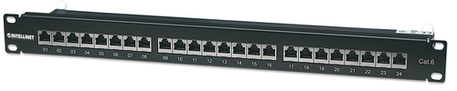 CAT6 PATCH PANEL 24-PORT FTP- 1U SHIELD 90/DEG TOP/PUN DWN BLK – INTELLINET