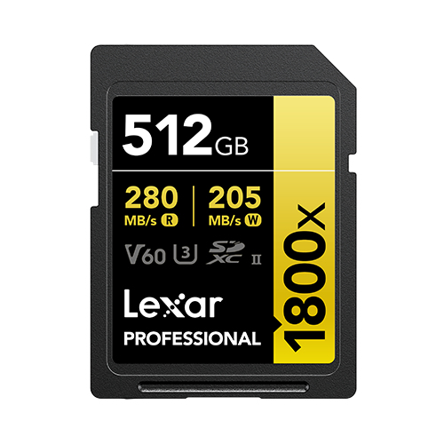 LEXAR PROFESSIONAL SDXC MEMORY CARD, 1800X 512GB, CLASS 10, UHS-II, U3, GOLD SER – Micron