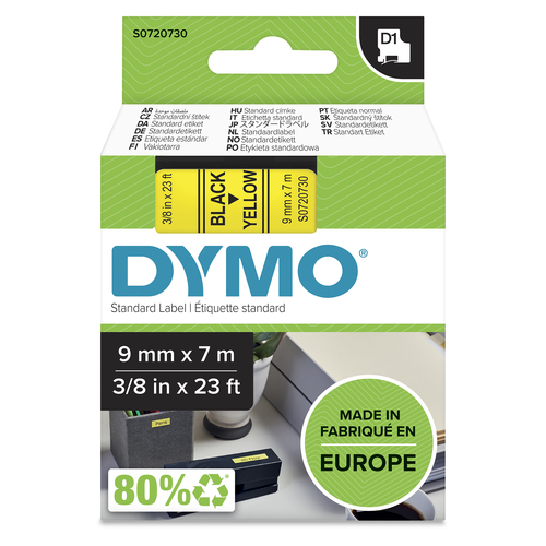 D1 - TAPE DYMO 9MMX7M BLACK/YELLOW – NEWELL RUBBERMAID