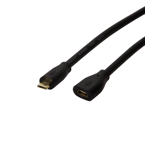 USB 2.0 cable, Micro-USB/M to Micro-USB/F, black, 1 m – LogiLink