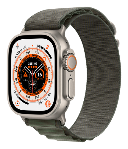 Apple Watch Ultra GPS + Cellular, 49mm Titanium Case with Green Alpine Loop - Small – Apple