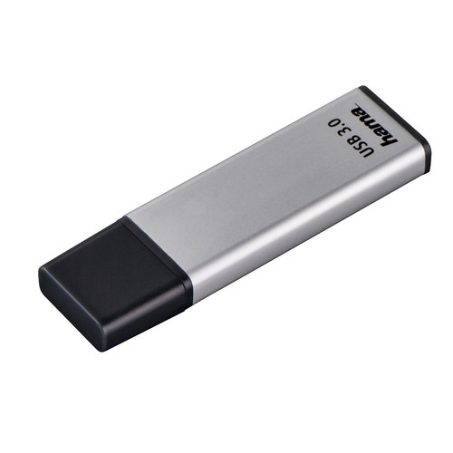 Hama Classic 32GB USB 3.0 Memory Pen, Aluminium, Cap, Keyring, 70MB/s, Black/Silver – Hama