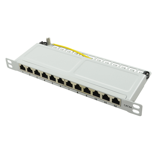Cat.6A Patch Panel 12-Port 10, STP, half unit height, grey – LogiLink
