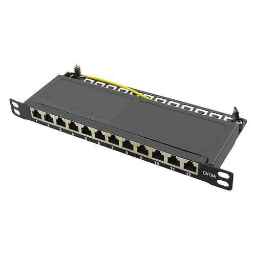 Cat.6A Patch Panel 12-Port 10, STP, half unit height, black – LogiLink