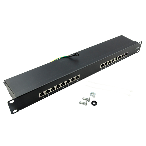 Cat.6 Patch Panel 16-Port 19 STP, black, EconLine – LogiLink