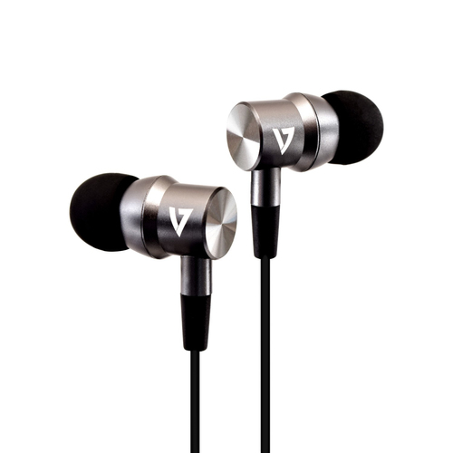 STEREO EARBUDS ALUMINUM W/MIC 1.2M CABLE 3.5MM SILVER – V7