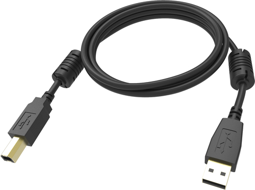 VISION Professional installation-grade USB 2.0 cable - LIFETIME WARRANTY - gold plated connectors - ferrite cores USB-A end - bandwidth 480mbit/s - over 65% coverage braided shield - USB-A (M) to USB-B (M) - outer diameter 4.5 mm - 28+24 AWG - 1 m - black – Vision