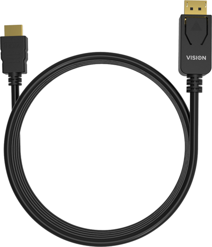 VISION Professional installation-grade DisplayPort to HDMI cable - LIFETIME WARRANTY - 4K 60Hz - DP version 1.3 - gold connectors - HDMI 2.0 supports hotplug - DP (M) to HDMI (M) - outer diameter 6.0 mm - 30 AWG - 1 m - black – Vision