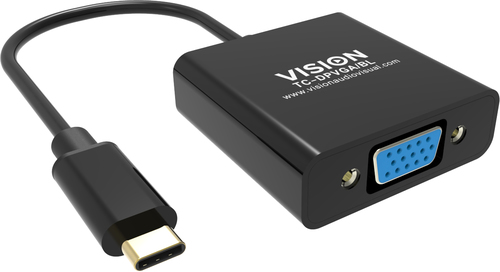VISION Professional installation-grade USB-C to VGA adapter - LIFETIME WARRANTY - plugs into USB-C and has full-sized VGA socket - maximum resolution 2560 x 1600 @ 60 hz - USB-C 3.1 (M) to VGA (F) - driver built into adaptor - black – Vision
