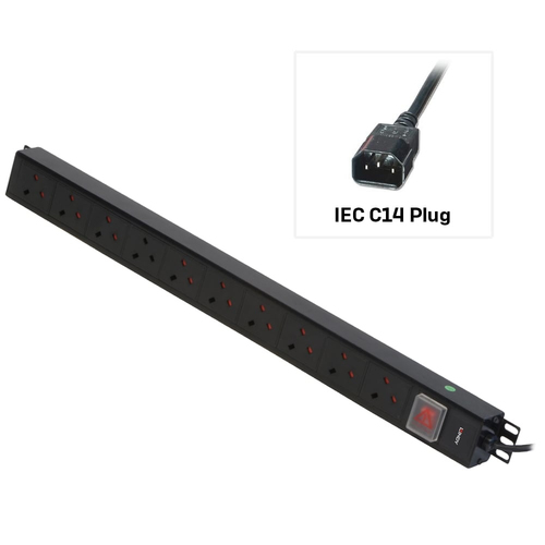 VERTICAL 10 WAY UK PLUG PDU IEC PLUG TO 10 X SOCKETS – Lindy